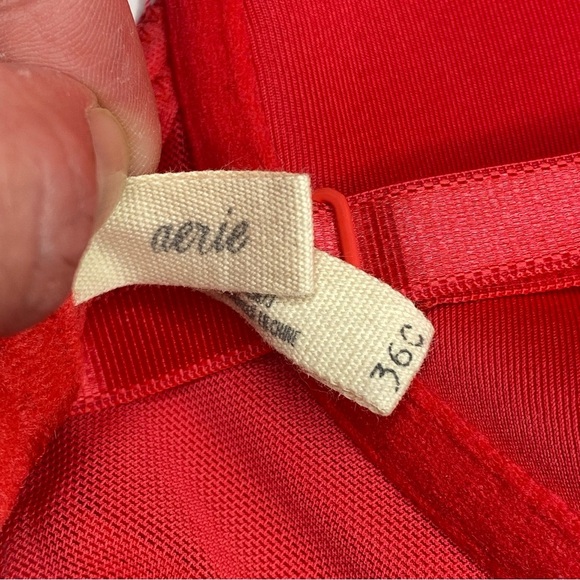 Aerie Katie Bra 36C Demi Cup Underwire Red Black Lace Bra - Picture 3 of 4